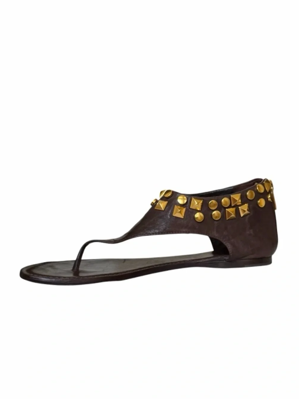 Tory Burch Dark Brown Gladiator Leather with Gold Studs Sandals Size 8
